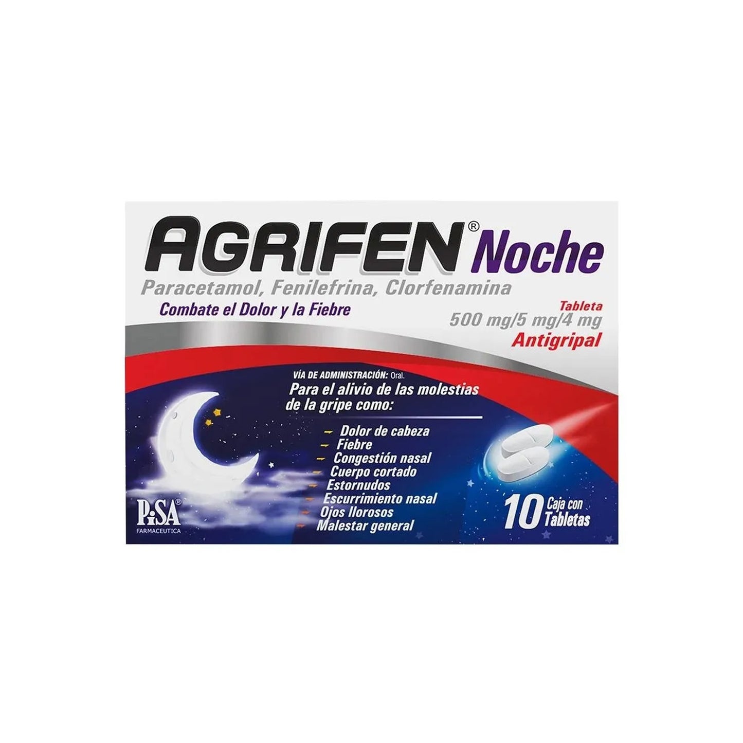 AGRIFEN NOCHE 500/5/4MG 10 TAB   N