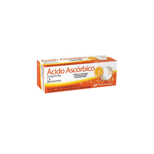 ACIDO ASCORBICO COMPR. EFERV. 1G. CAJA C/TUBO C/10 SABOR NARANJA