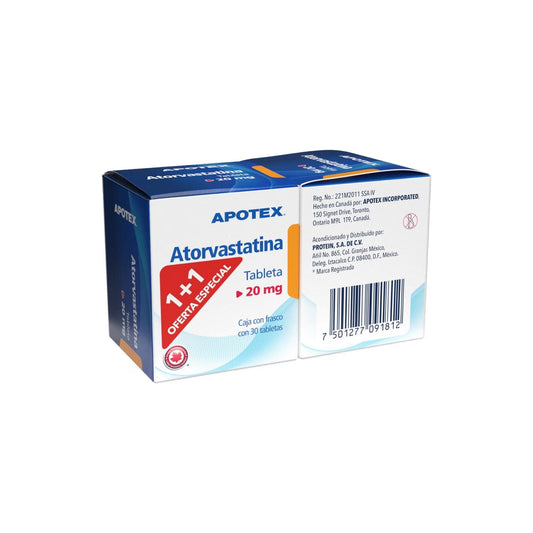 ATORVASTATINA TAB. 20 MG. CAJA C/FCO. C/30 (1+1)