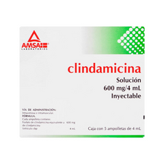 CLINDAMICINA INY. 600 MG. CAJA C/5 AMP. C/4 ML.