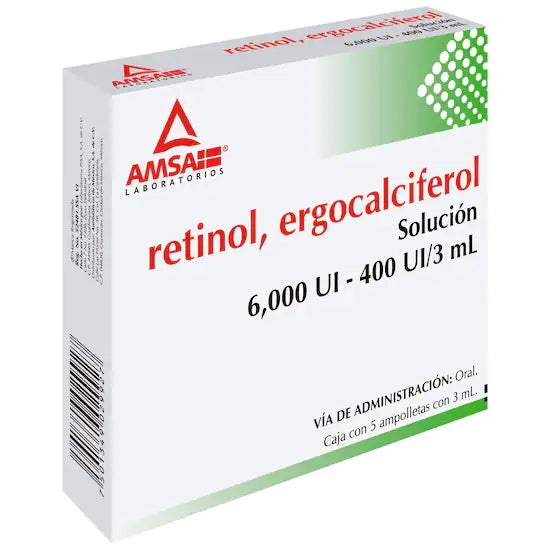 VITAMINAS A D SOL INGERIBLE 6,000/400 U.I. CAJA C5 AMP C3ML (RETINOL/ERCOCAL)
