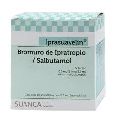 BROMURO DE IPRATROPIO/SALBUTAMOL SOL. 0.5/2.5 MG. CAJA C/10 AMP. C/2.5 ML. (IPRASUAVELIN)